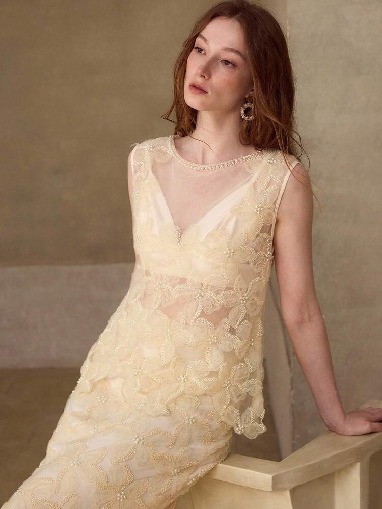 WOMEN'S ELEGANT SHEER BEADED EMBROIDERED TANK TOP