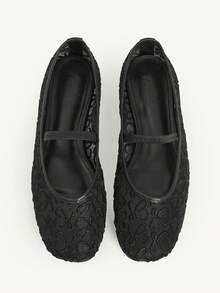 CUCCOO CHICEST 黑色网面花朵方头平底鞋，舒适柔软，简约百搭，优雅通勤女鞋 - 靜夜黑色 - 查看 9