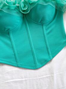 Soleia Top tubo ajustado con volantes y acabado romántico y sexy, adecuado para vacaciones, citas, San Valentín, tarde de té - verde menta - Ver 6