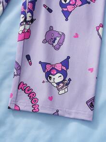 HELLO KITTY AND FRIENDS | SHEIN 少女卡通字母印花圆领短袖上衣和裤子休闲日常穿搭 - 紫色 - 查看 7