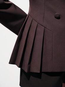 Aveloria Modichic 新款女士平驳领OL职业宽肩褶裥下摆长袖西装外套 - 咖啡棕 - 查看 3