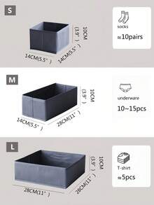 Mehrfachpackung Aufbewahrungsbox aus Vliesstoff, Kleidungsorganizer ohne Deckel, faltbare Tasche für Kosmetik, Taschentücher, Fernbedienungen, Schreibwaren, Wohndekoration für Wohnzimmer, Schlafzimmer, Kleiderschrank, verschiedene Größen Set - Grau - Übersicht 3