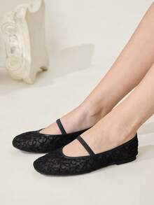 CUCCOO CHICEST 黑色网面花朵方头平底鞋，舒适柔软，简约百搭，优雅通勤女鞋 - 靜夜黑色 - 查看 4