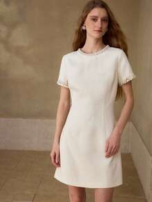 MOTF PREMIUM WOMEN'S FASHIONABLE DELICATE FAUX PEARL BEADED MINI DRESS - Apricot - View 4