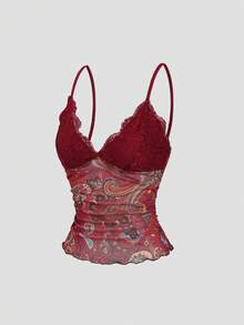 Sweetra Y2K Sexy Lace Patchwork Pop Art Style Vacation Camisole - Multicolor - View 1