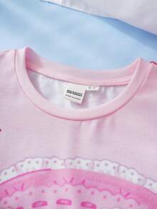 HELLO KITTY AND FRIENDS | SHEIN 1件装 少女休闲可爱猫咪印花荷叶边睡裙 - 彩色 - 查看 3