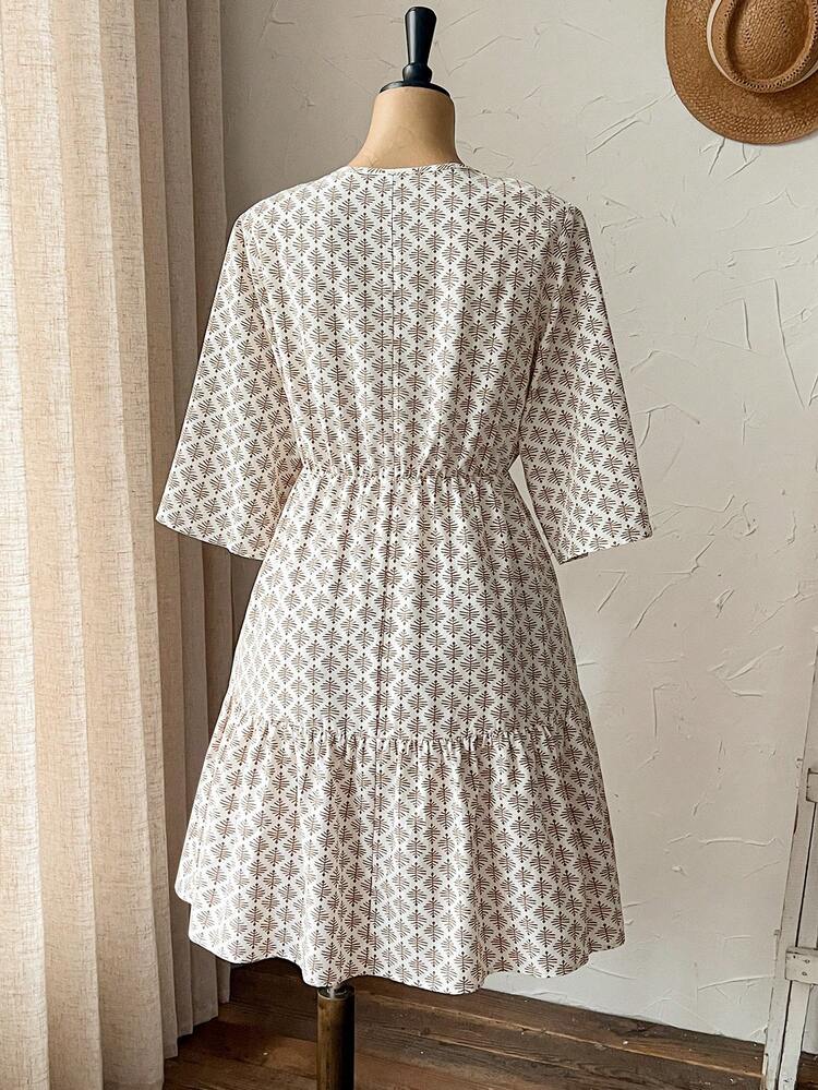 Plus Size Casual Allover Print Cinched Waist Dress Summer Dress  Summer Outfits Summer Clothes Spring Dress Spring Outfit Women Spring Clothing Country Style For Women Country Dress For Women