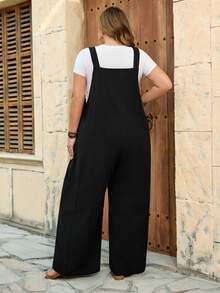 SHEIN CURVE+ Curve 尺码 US22 音乐节、海滨度假、波西米亚风女士黑色春夏口袋连体裤 - 黑色 - 查看 2