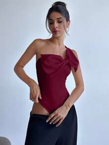 Firerie 女士优雅蝴蝶结装饰无袖紧身衣 - 酒紅色 - 查看 4