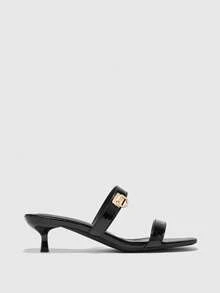 CUCCOO BIZCHIC Giày nữ mùa xuân hè mới, kiểu dáng sọc đen, mũi nhọn, khóa kim loại, sandal cao gót vừa phải, dép lê đơn giản, thời trang và thoải mái, đa năng hàng ngày, sandal nữ đi làm, giày nữ. - màu đen - Xem 2