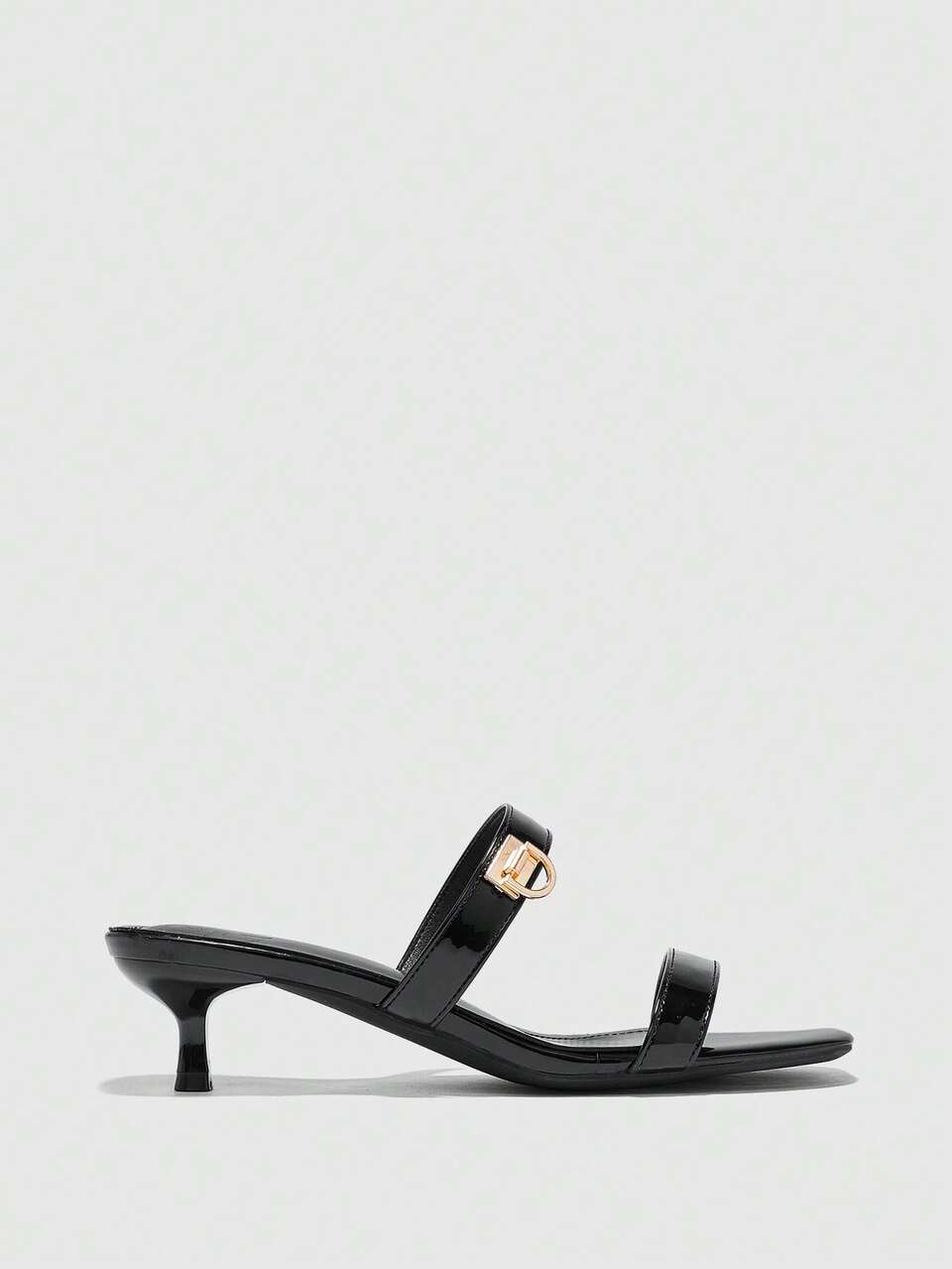CUCCOO BIZCHIC Women Shoes Spring And Summer New Black Striped Toe Metal Buckle Women's Middle Heel Sandals Slippers Simple, Stylish And Comfortable Daily Versatile Commuter Women's Sandals Women's Shoes Summer Shoes