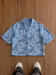 SWAVVY 男士时尚提花短袖衬衫，春夏款 - 藍色 - 查看 6