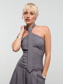 COUREZ PINSTRIPE HALTER NECK WITH TIE DETAIL - Multicolor - View 5