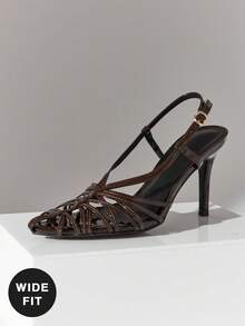 SHUZIA 女士宽楦优雅时尚尖头交叉细高跟鞋 - 咖啡棕 - 查看 7