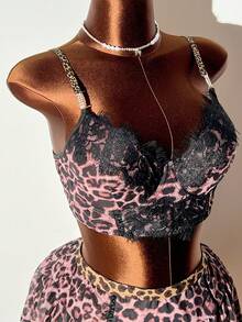 Bare Chapter 3pcs Women's Sexy Lace Patchwork Leopard Print Contrast Color Lingerie Set - Multicolor - View 8