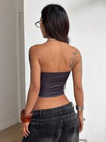 Coolane 女士春夏Y2K图案撞色蕾丝运动筒裙荷叶边迷你裙 - 黑色 - 查看 6