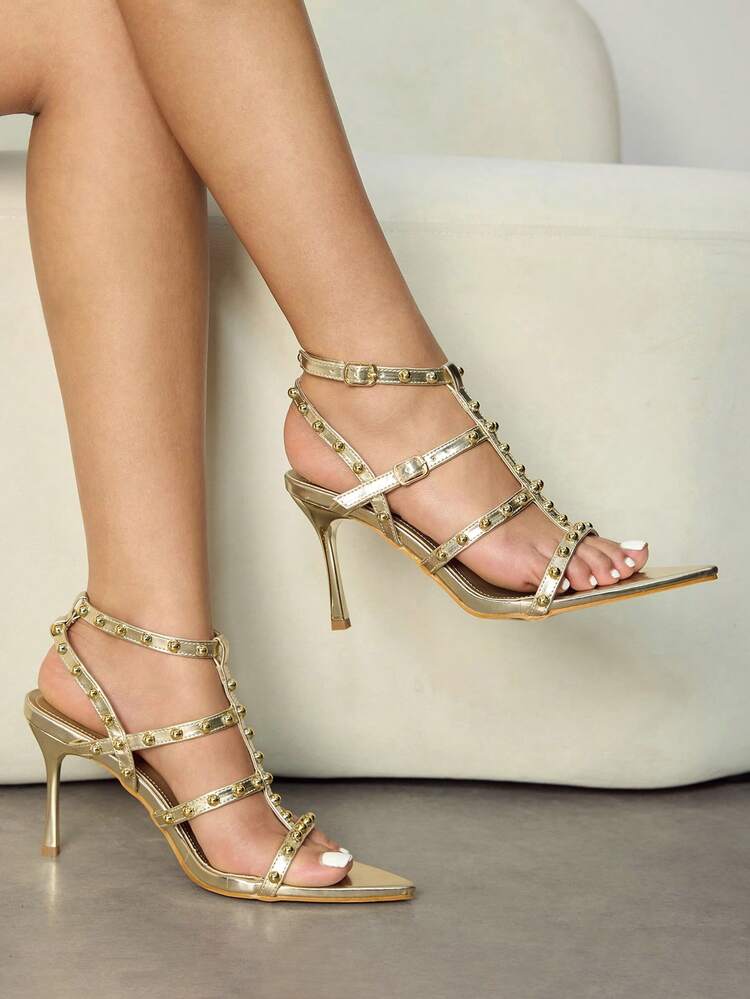 CUCCOO SZL Women's Fashion Pointed Toe Transparent Glass Jelly Gold Evening Party Commute Rhinestone Bow Work Shoes, Women's High Heel Sandals, Backless Sandals Spring Shoes