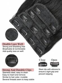 Clip In Hair Extensions Human Hair, 8-24 Inch Clip In Extensions For Women, Invisible Straight Seamless Clip Ins Hair Extensions 4pcs Double Weft #1B Natural Black - Natural Black - View 5