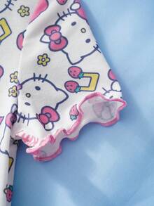 HELLO KITTY AND FRIENDS | SHEIN 女婴卡通印花短袖上衣和裤子睡衣套装 - 白色 - 查看 5