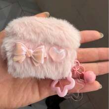 1pc Plush Bow Heart Earphone Case Compatible With Apple 1/2/3/4, Pro 3 With Star Pendant, Shockproof Earphone Cover (Earphones Not Included), Autumn/Winter - Pink - View 7
