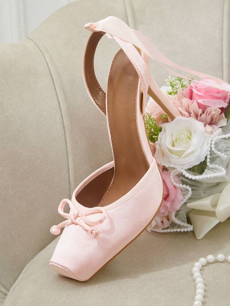 CUCCOO HITCHD Women's Fashionable Elegant Bow Decor Lace-Up Pumps Wedding Shoes Spring Shoes Bride Shoes