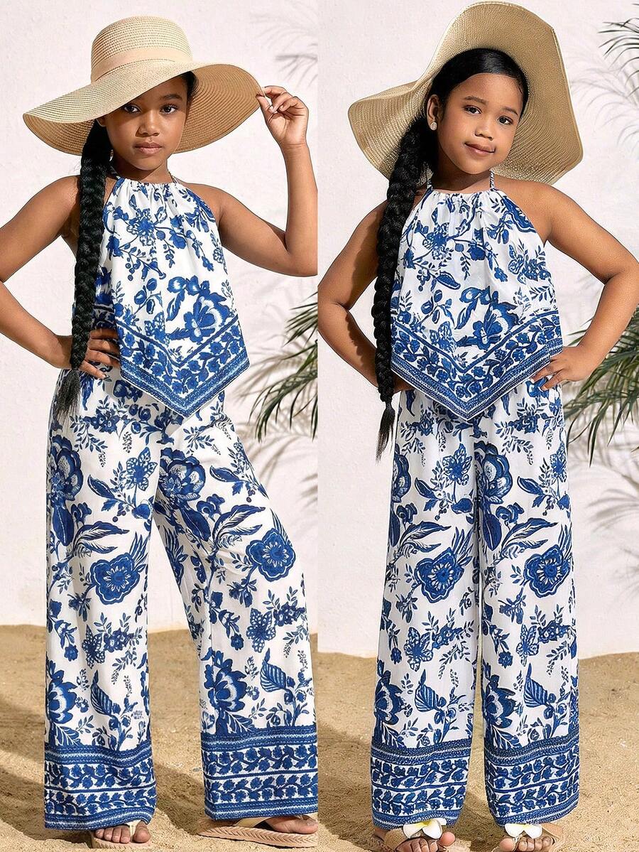 SHEIN Setelan 2 Potong untuk Remaja Perempuan: Atasan Tube Crop Motif Leopard dan Rok Mini Berlapis dengan Detail Ruffle, Set Kasual Serbaguna untuk Liburan Musim Panas. - MultiWarna - View 1
