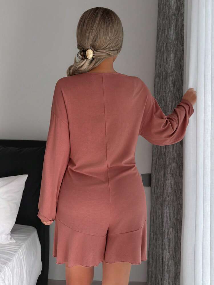 2pcs Minimalist Knit Camisole & Jumpsuit Pajama Set For Women