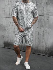 Manfinity CasualCool Bộ đồ nam phong cách vintage INS gồm áo thun ngắn tay và quần short nhuộm tie-dye, thích hợp cho những buổi đi chơi hàng ngày, món quà tuyệt vời dành cho gia đình và bạn bè. - Xám - Xem 6