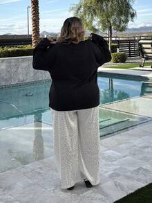 Enliva 加大码宽松休闲黑色长袖圆领T恤女长袖T恤超大码T恤女长袖T恤超大码上衣女式T恤，秋季女士服装 - 黑色 - 查看 2