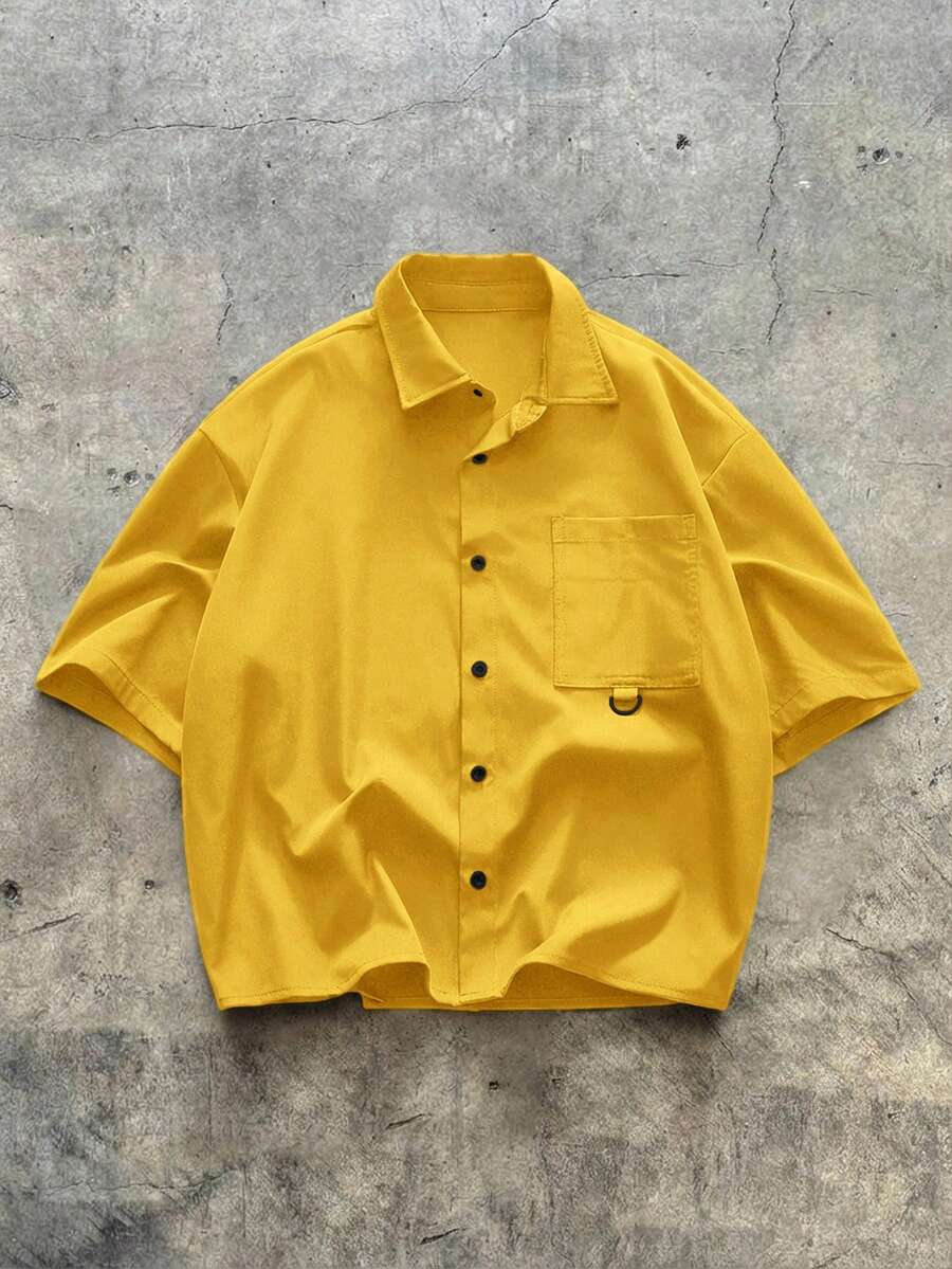 SWAVVY Men's Woven Casual Loose Fit Short Sleeve Shirt Mens Oversized Cropped Shirt Mens Cropped Short Sleeve Shirts Short Sleeve Boxy Men Lemon Shirt Yellow Cropped Men Shirts Boxy Cropped Men Shirts - Yellow - View 1
