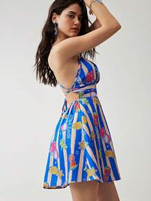 Soleia Women's Summer Vacation Striped Fruit Print Spaghetti Strap Mini Dress - Multicolor - View 4