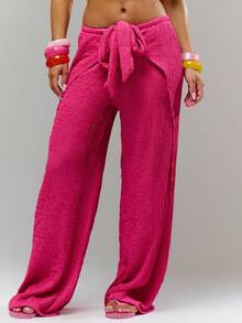 Musera Resort 系带前开襟褶皱细节纹理沙滩裤泳装罩衫度假夏季旅行沙滩装 Casa Calypso - 紅色 - 查看 1