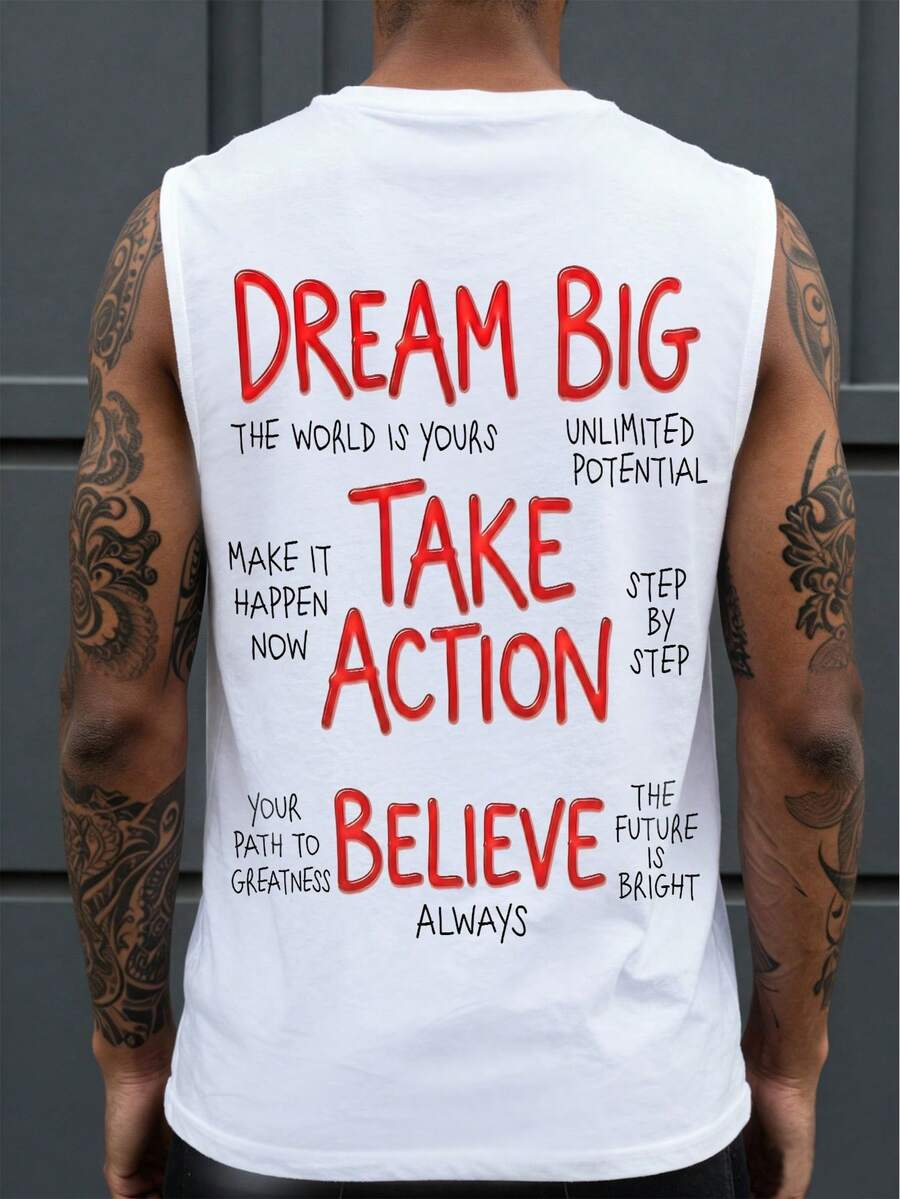 Manfinity LEGND Camiseta de tirantes casual y versátil con estampado de eslogan para hombre - Blanco - Ver 1