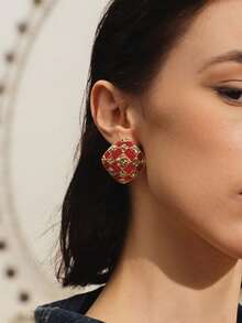 Glisma 女士格子耳钉，适合日常佩戴，可作为礼物送给女朋友 - 彩色 - 查看 3