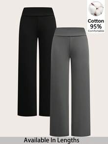 SHEIN PETITE CURVE Quần dài cỡ lớn, kiểu dáng thường ngày, đa năng, màu trơn. - Nhiều màu - Xem 1