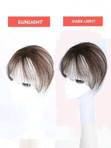 Invisible Swiss Net Hair Piece Straight Topper Brown With Bangs Virgin Human Hair Topper Women's Elegant Handmade Topper Hairpiece Adds Volume & Covers Gray Hair - S2 - View 7