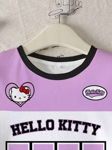 HELLO KITTY AND FRIENDS | SHEIN 少女卡通印花圆领短袖休闲T恤 - 白色 - 查看 5