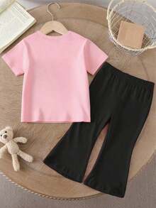 Conjunto de camiseta con estampado de conejito de Pascua y pantalones acampanados para niña - Multicolor - Ver 2