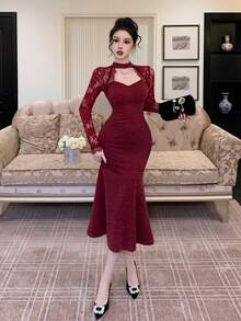 Women Midi Dresses - Bordeaux - View 11