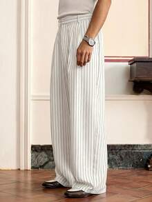 SWAVVY Men's Solid Color Pleated Wide Leg Loose Casual Long Pants,For Spring And Autumn - White - View 4
