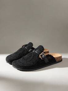 Solecia Women's Casual Slip-On Mule Shoes With Buckle Design, Versatile For Daily Wear - Black - View 6