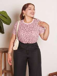 Lupita Cardoza Women Leopard Print Loose-Fit Short Sleeve T-Shirt Summer,Fall Clothes - Pink - View 5