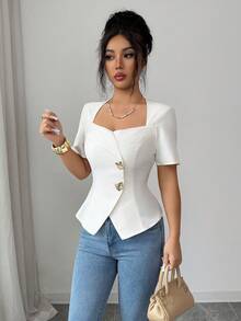Elenzga Una camisa de verano elegante y con estilo para el transporte de las mujeres - Albaricoque - Ver 6