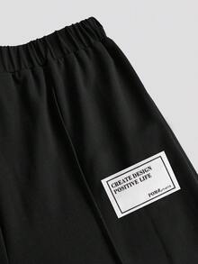 SHEIN Girlism 2件套少女休闲黑色针织宽松落肩圆领套头衫和慢跑裤套装，适合日常穿着、户外、运动、街头服饰。 - 黑色 - 查看 6