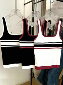 Resyla Set de 3 tops ajustados de tirantes con rayas para mujer - Multicolor - Ver 2