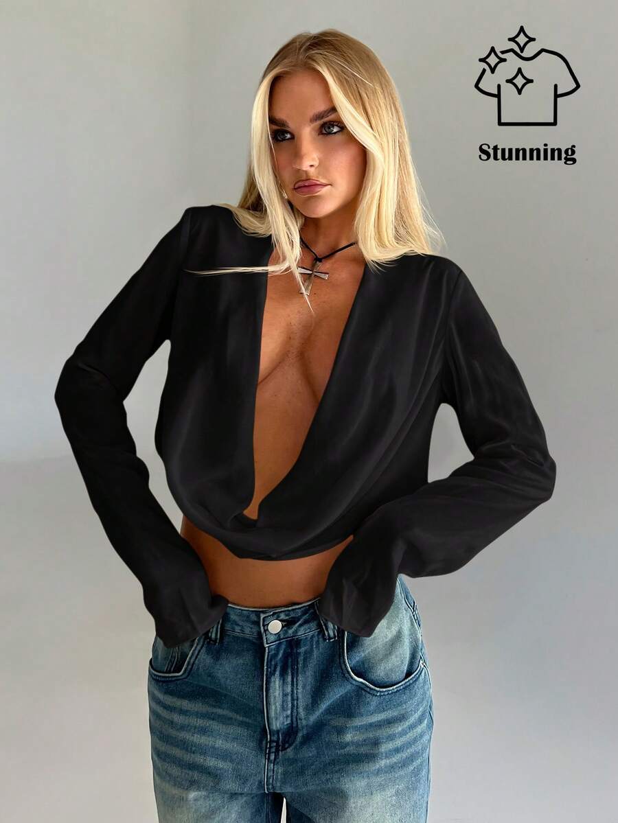 Aloruh 复古 Y2K 破烂破烂短领女式长袖衬衫