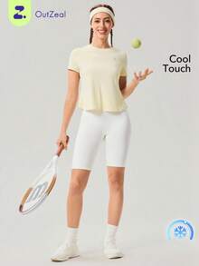 OutZeal Áo tập thể dục nữ, áo thun ngoài trời mùa hè, áo tập gym, áo tập luyện tay ngắn thoáng mát, thiết kế xếp ly phía sau, áo ngoài trời. - Màu vàng - Xem 1