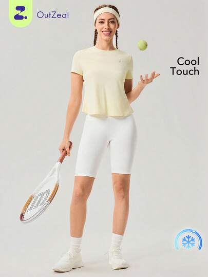 OutZeal Workout Tops Women Outdoor Tee Summer Gym Workout Wear Cooling Short Sleeve Back Pleated Design Outdoor Tops