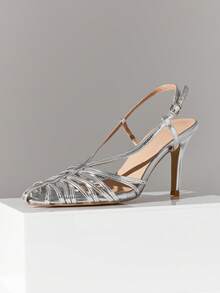 SHUZIA 女士优雅时尚尖头交叉细高跟鞋 - 銀色 - 查看 7