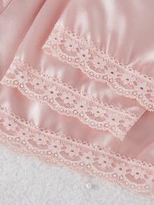 3pcs Girls Lace Trim Camisole Top, Shorts And Pants Casual Loungewear Set - Multicolor - View 5